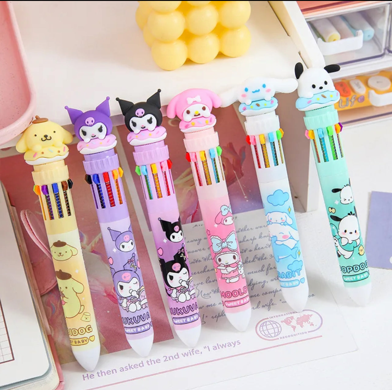 Sanrio Press Ten Color Ballpoint Pen Cartoon Kawaii Kuromi Multi-color Students Gel Pen Melody Sanrio Stationery Write Cute Pens