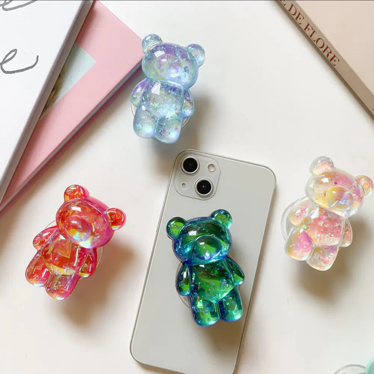 3D Cute Laser Bear Cell Phone Holder Grip Tok Bracket Cellphone Support Griptok Desktop Phone Finger Stand Folding Mobile Holder