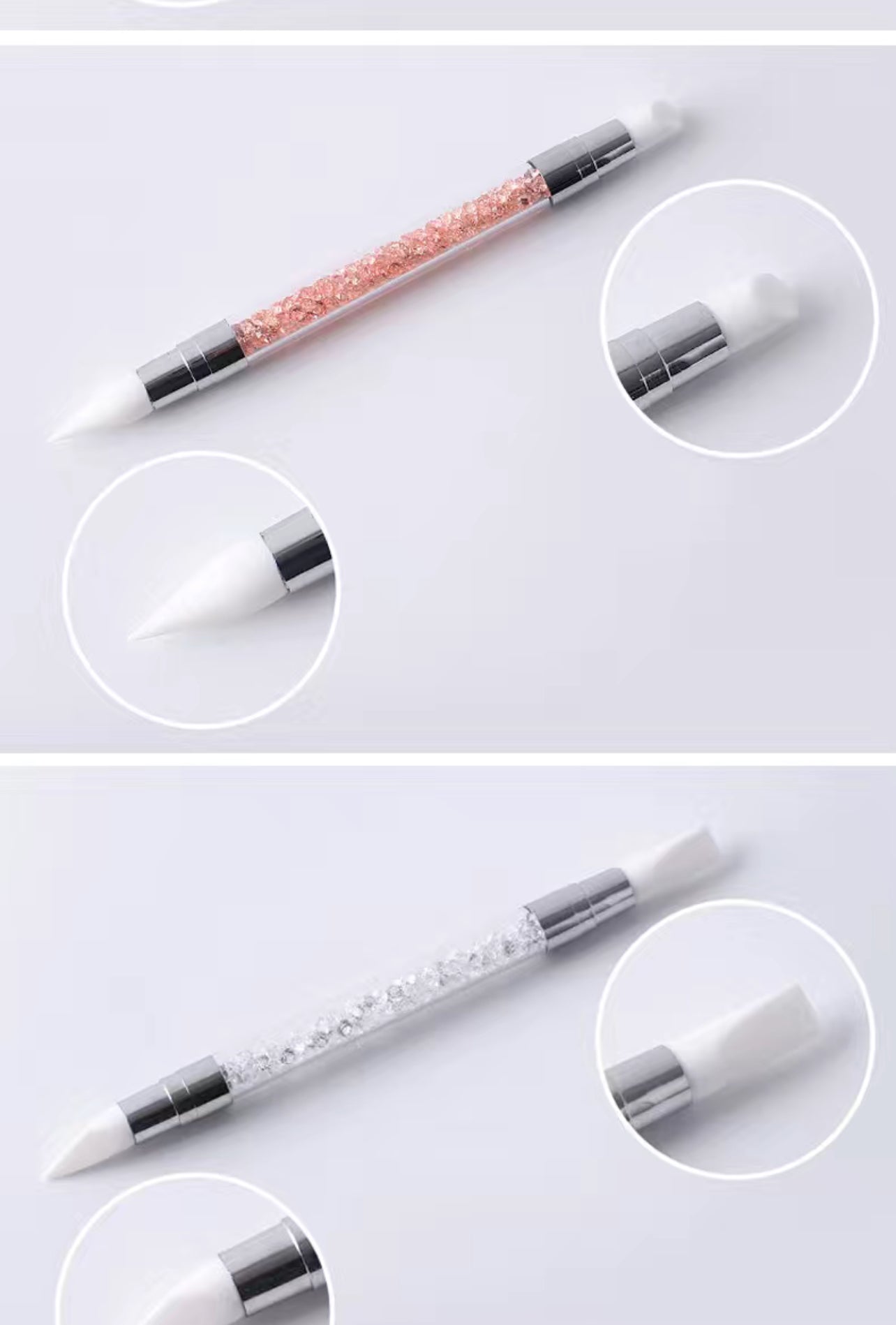 Nail Art Brushes Silicone Head Carving Pen Pencil Tool Set With Acrylic Rhinestone Handle 5Pcs/Set