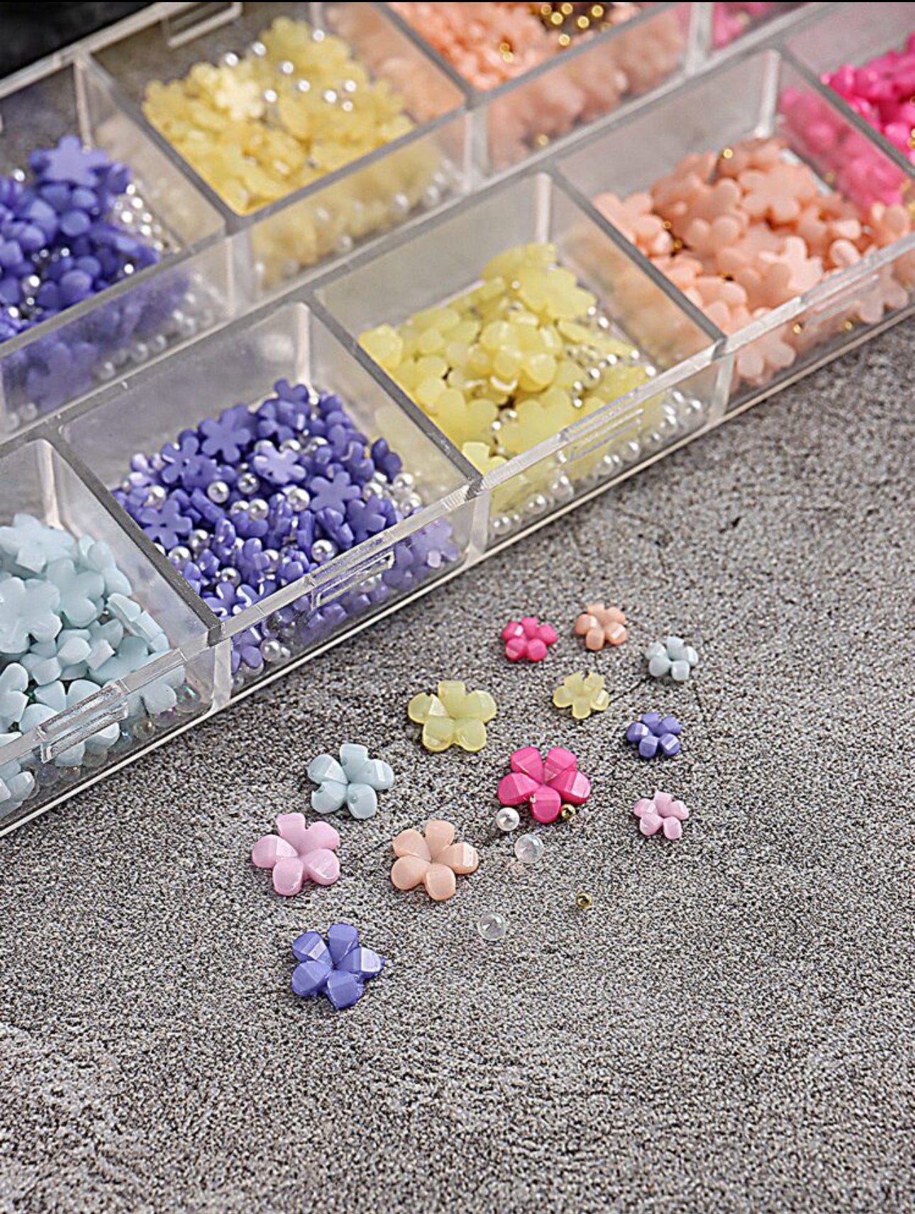 12grids 3d Floral Nail Art Decoration, Pearl, Steel Ball Flower,