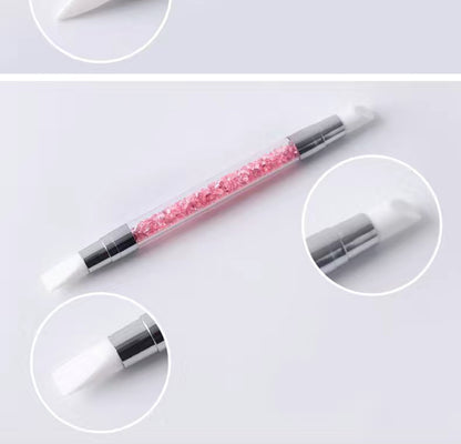 Nail Art Brushes Silicone Head Carving Pen Pencil Tool Set With Acrylic Rhinestone Handle 5Pcs/Set