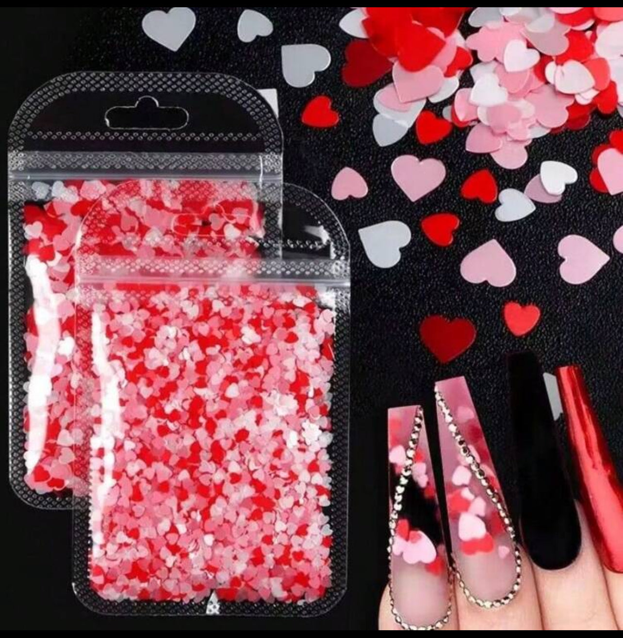 1Pack Valentine'S Day Pink Red Nail Art Glitter Sequin Heart