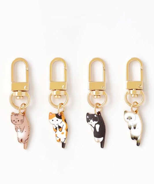 4pcs Cute Cartoon Cat Design Pendant Fashionable Keychain Key Ring Key Chain