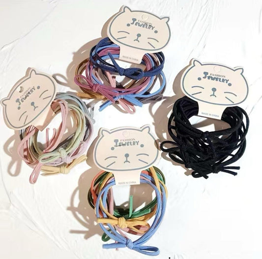 6pcs Colorful Bow Basic Hair Ring, Knotted Head Rope Tie Hair Elastics Set For Female