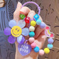 Sweet Acrylic Sunflower Keychains With Beaded Chain Candy Color Flowers Cute Keychain Bag Pendant Kawaii Korean Style Keyrings