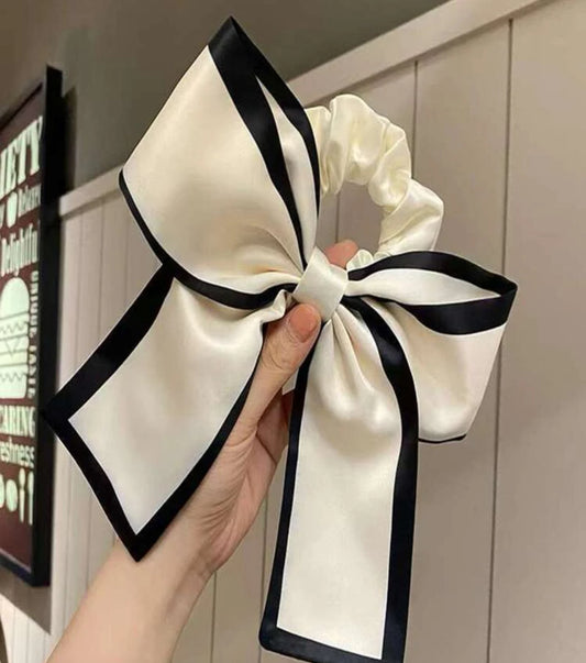 1pc Two Tone Bow Decor Scrunchies For Daily Casual Outing Wear Elegant