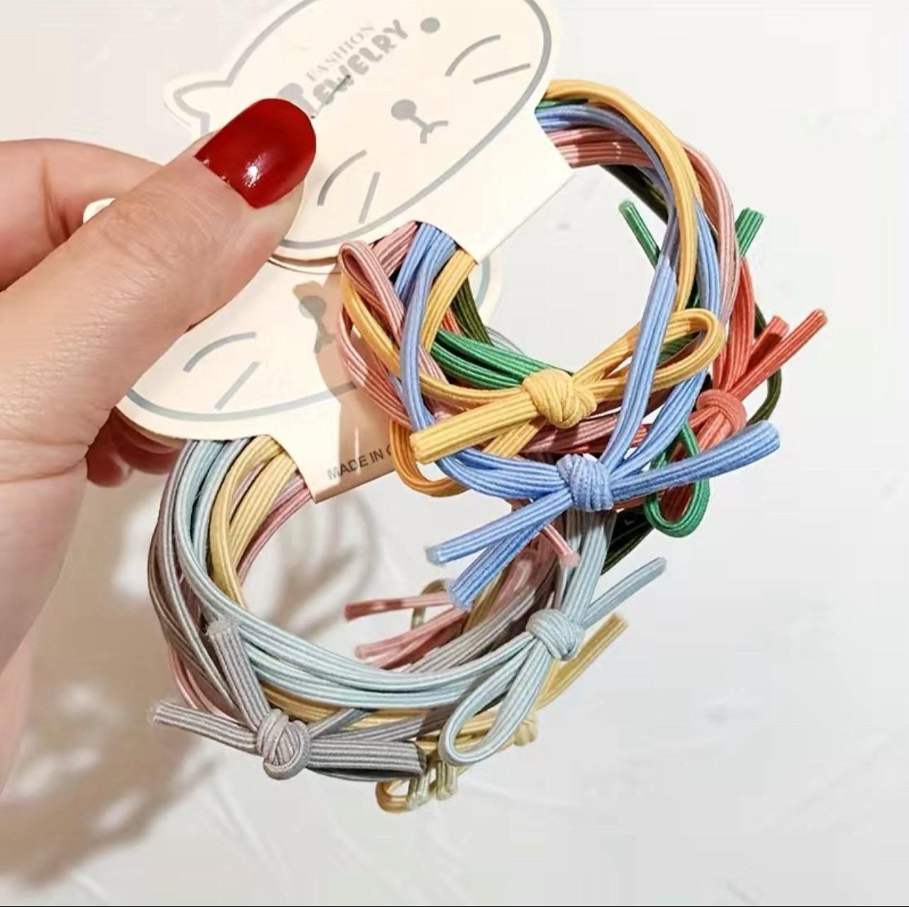 6pcs Colorful Bow Basic Hair Ring, Knotted Head Rope Tie Hair Elastics Set For Female